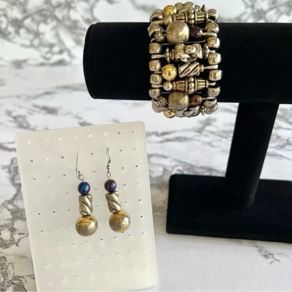 Bracelet Earrings Costume Safety Pin Set Gold Silver tone